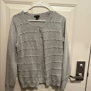 Gray Knit Cardigan with Ruffled Detailing